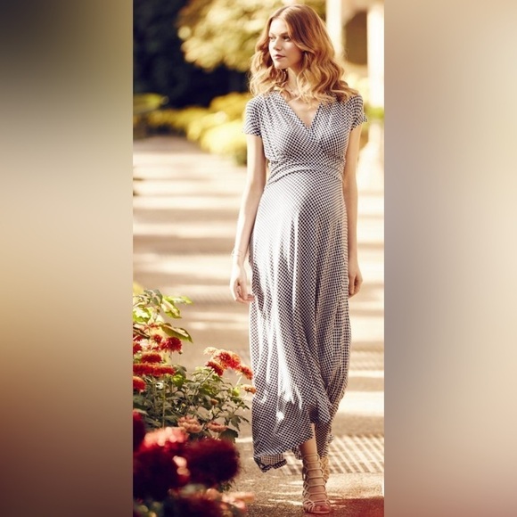 A Pea in the Pod Wrap Style Polka Dot Modest Maternity Maxi Dress Size Medium - Picture 1 of 16